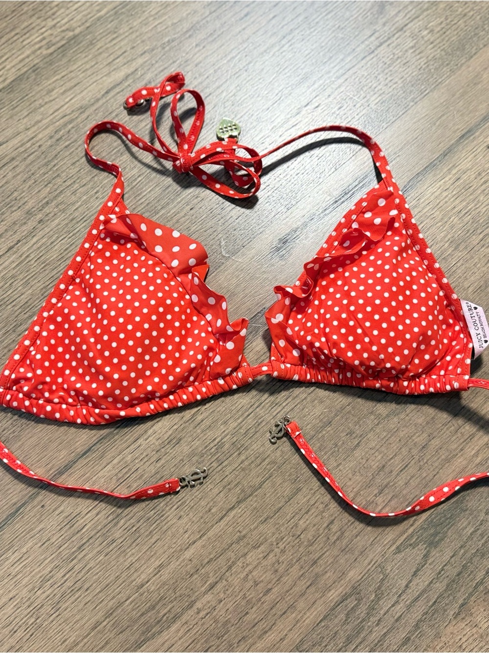 Juicy Couture Vintage Ruffle Polka Dot Swim Top